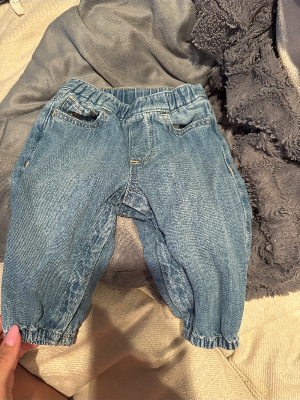 GAP Light Blue Elastic Waist Denim Joggers for Kids